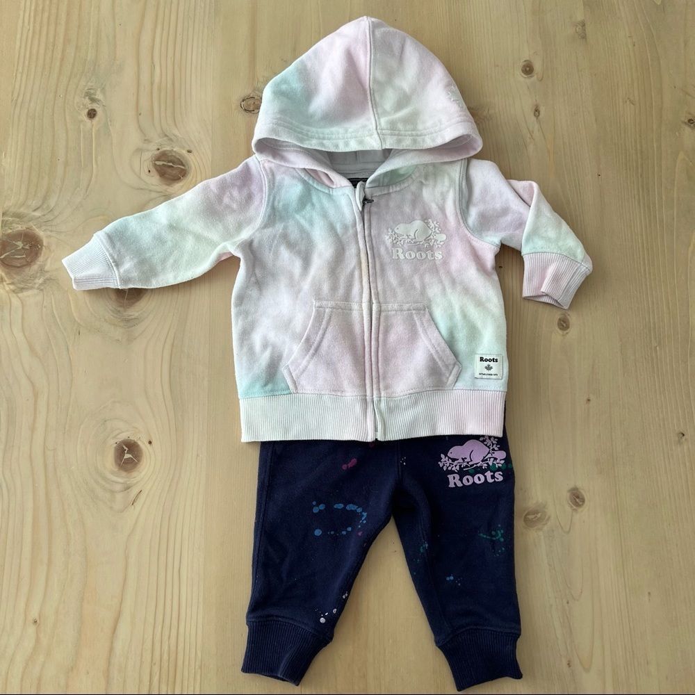 Roots Baby Girl Hoodie and Sweatpants Outfit 3-6 Months Purple White